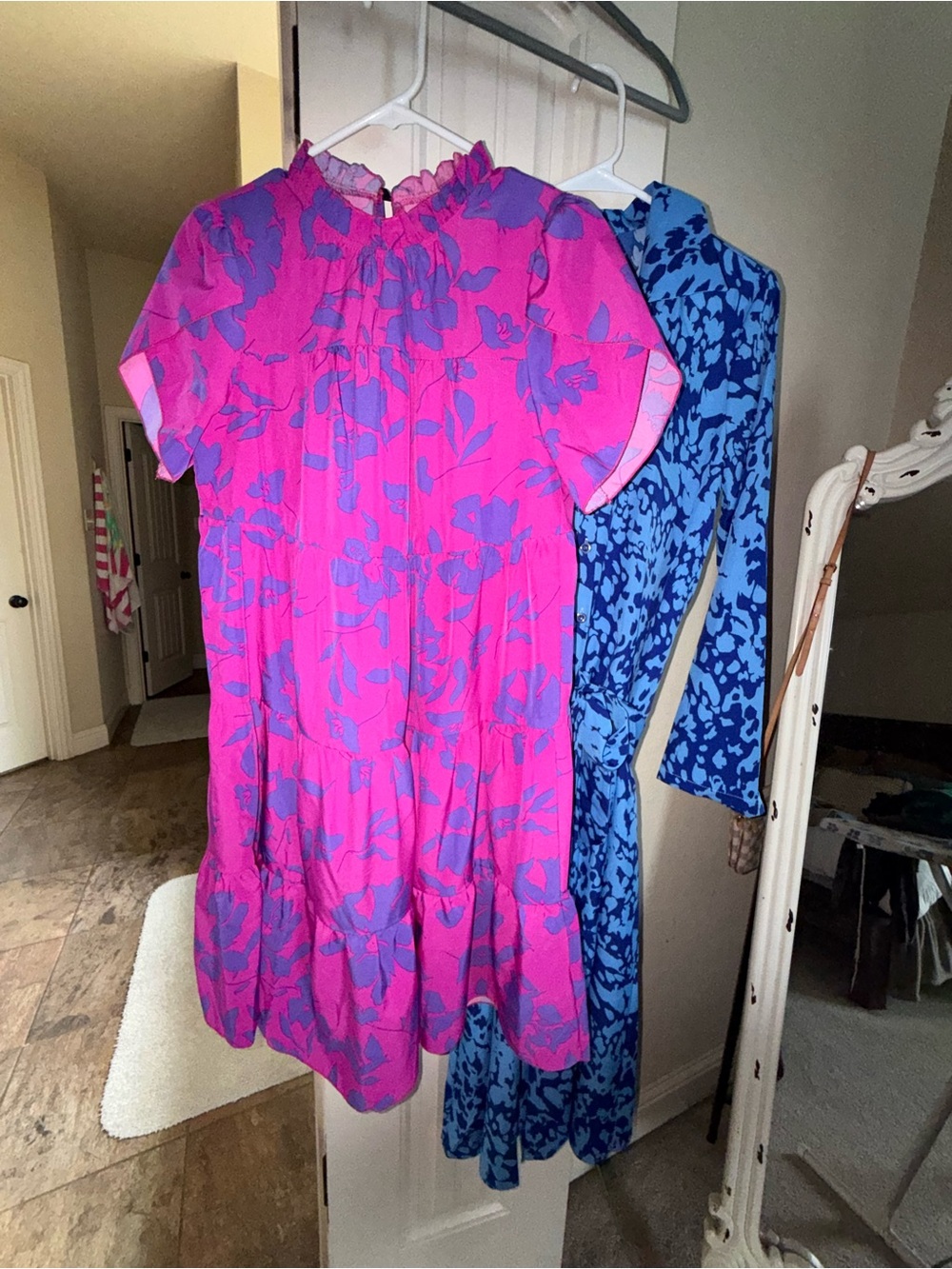 Two dresses Vibrant Pink & Purple Floral Shift Dress and Blue Long dress